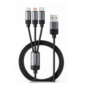 3 in 1 fast charging cable 5a, usb a to type c, micro usb & lightning, 2 meter