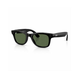 Ray-Ban Meta Wayfarer Gen 2 smart glasses in shiny black frame with G-15 green lenses on white background