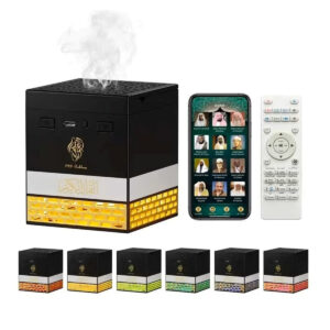 rechargeable bakhoor incense oud burner with full quran speaker & remote control – aromatherapy diffuser for home, car & office (black18)